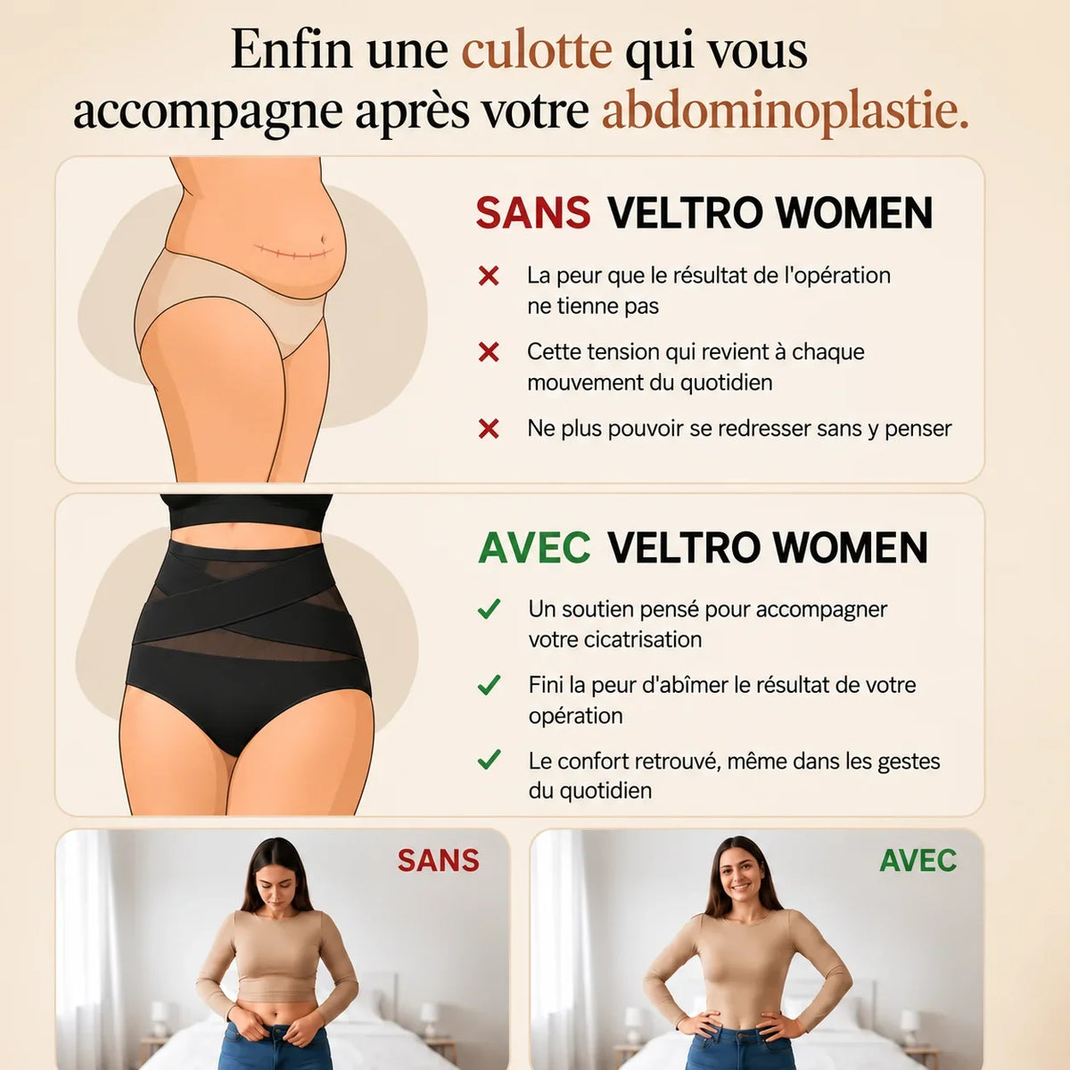 Culotte gainante post-abdominoplastie à bande croisée 360°