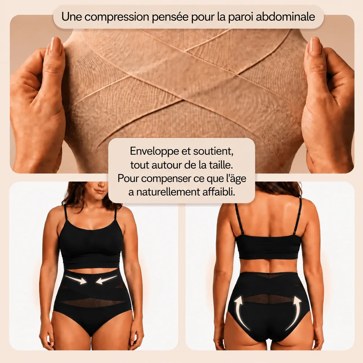 Culotte gainante ménopause à bande croisée 360°