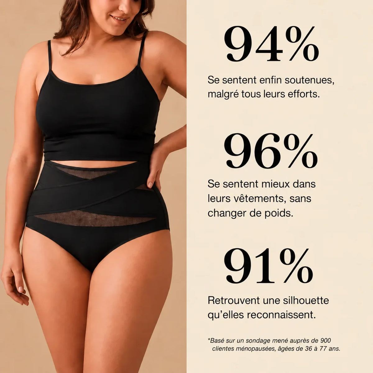 Culotte gainante ménopause à bande croisée 360°